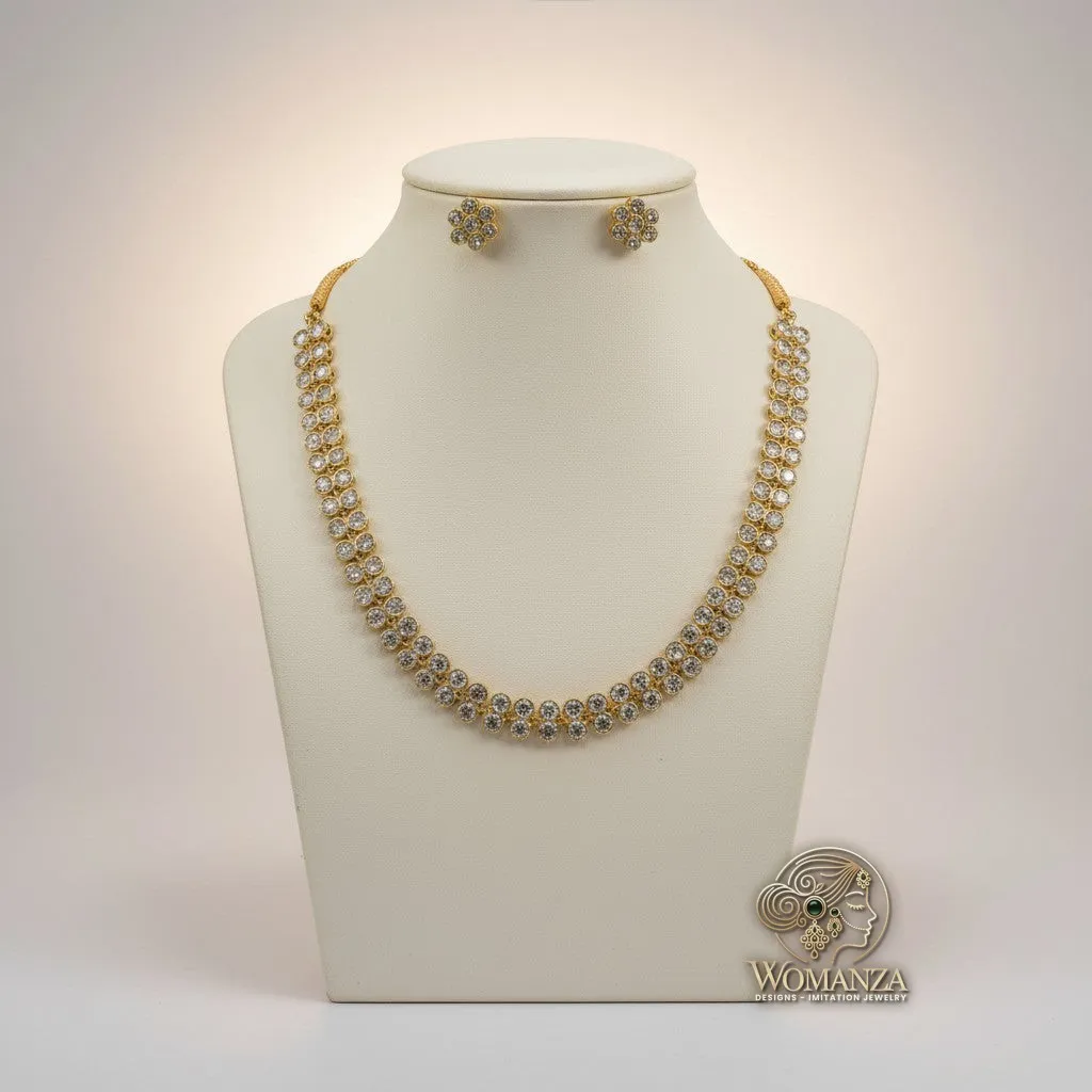 Aurelia Crystal Floral Necklace Set in Gold-Tone with Stud Earrings