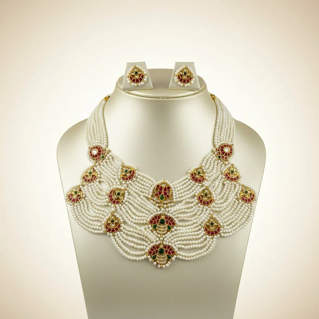 Satlada Pearl Kundan Bridal Necklace Set