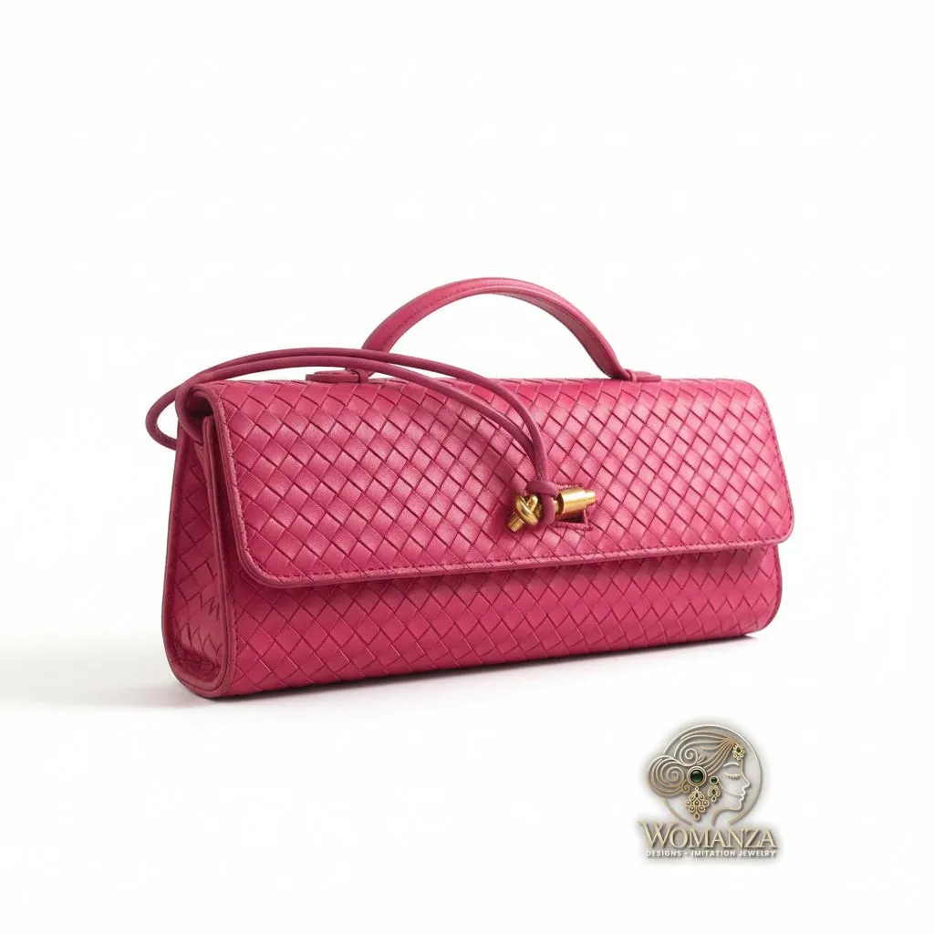 Designer-Inspired Woven Top-Handle Clutch Bag