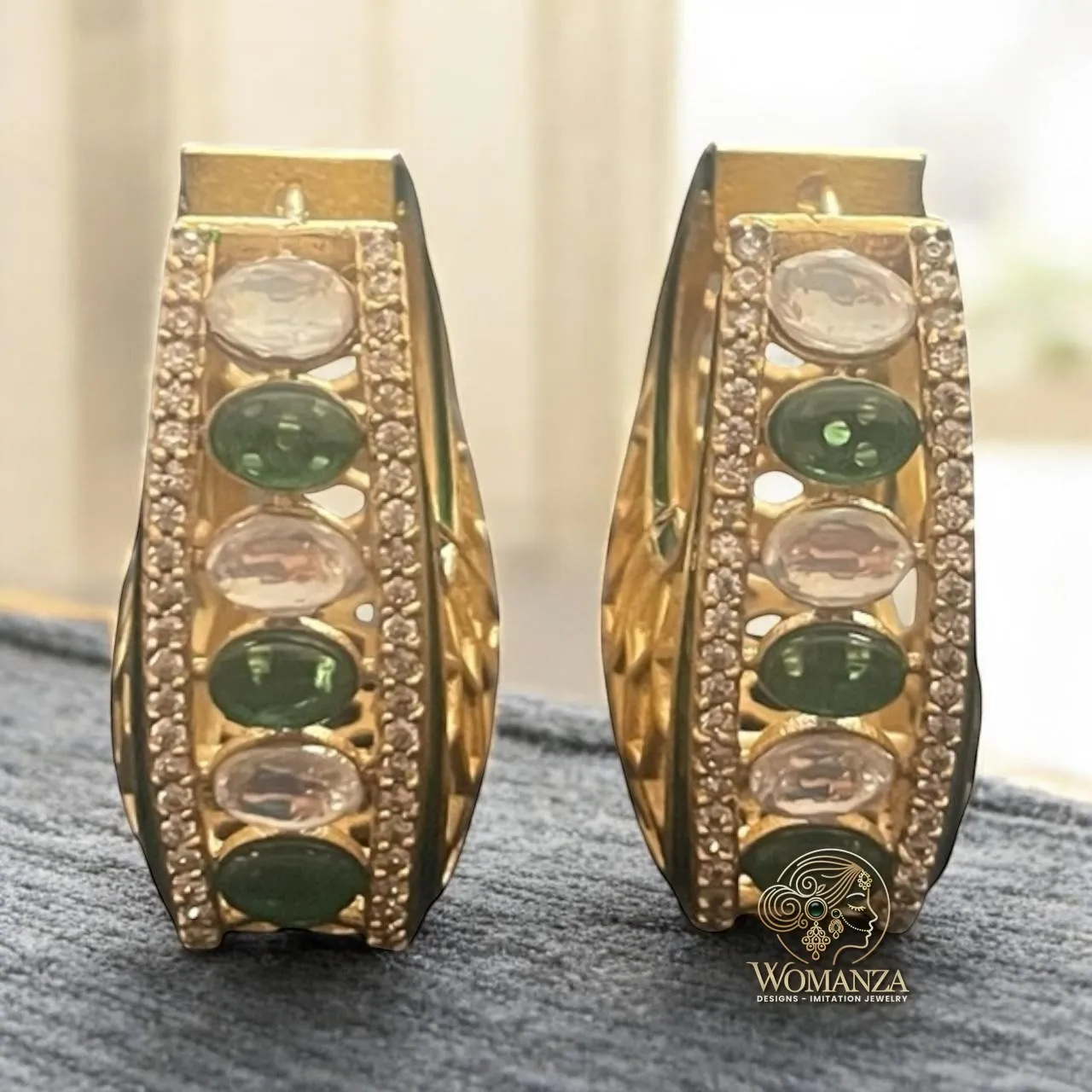 Traditional Temple Jhumka Earrings with Ruby & Pearl Detailing