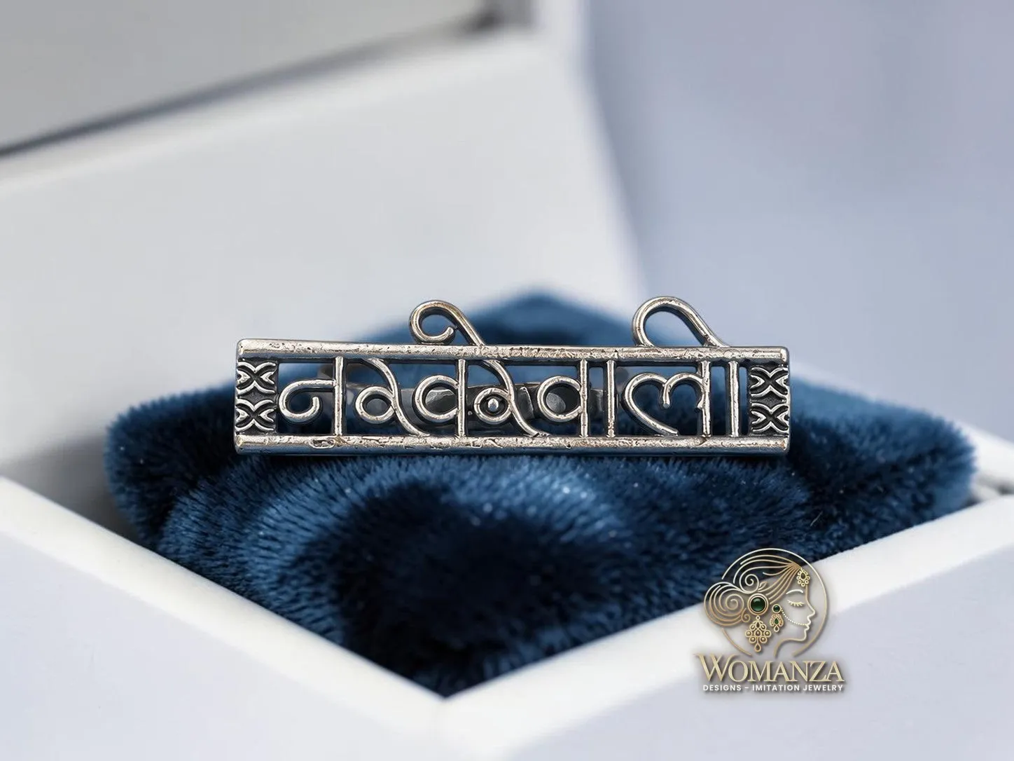 Nakhrewaali Oxidised Silver Devanagari Script Ring