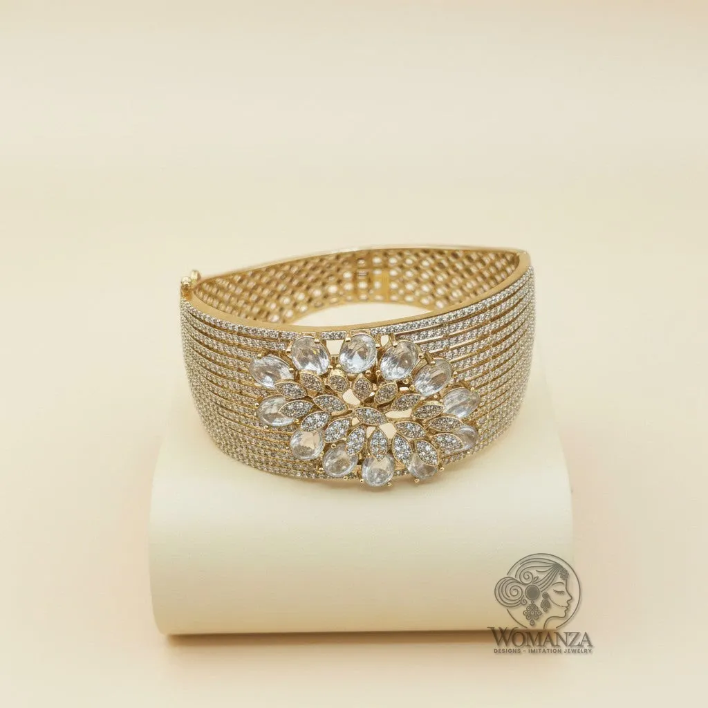 Crystal Bloom Mesh Statement Bridal Kada with Floral Burst