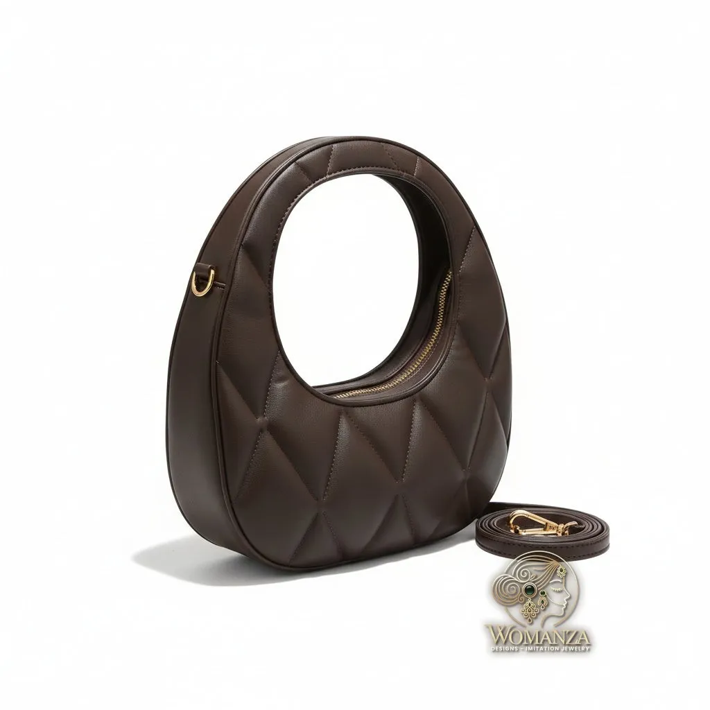 Designer-Inspired Quilted Crescent Shoulder Bag with Detachable Strap