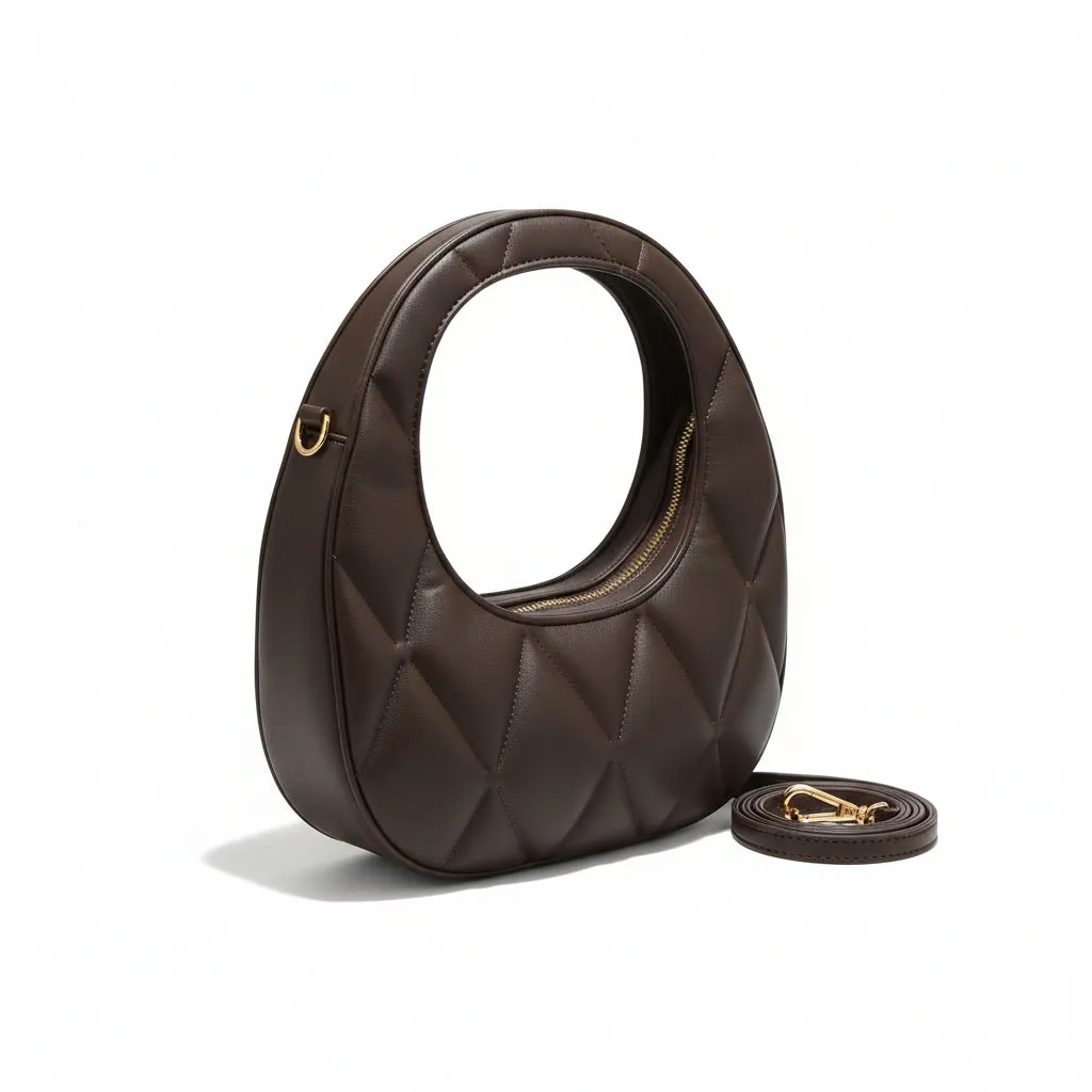 Designer-Inspired Quilted Crescent Shoulder Bag with Detachable Strap