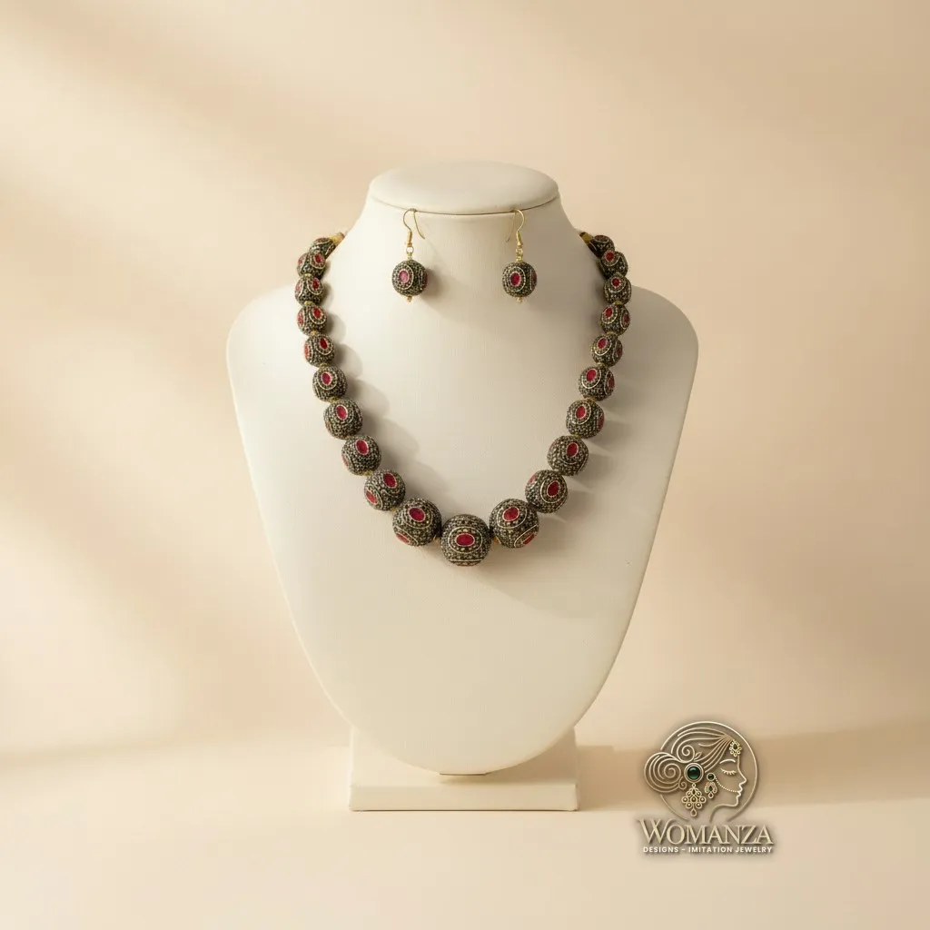 Ruby Stone Beaded Mala Necklace