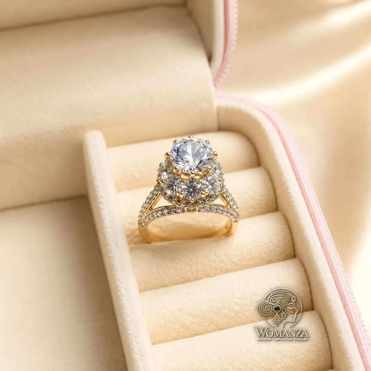 Seraphina Crystal Cluster Cocktail Ring in Gold-Tone