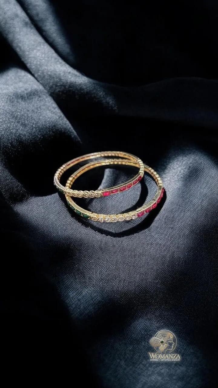 Dual-Tone Ruby Emerald Slim Bangles