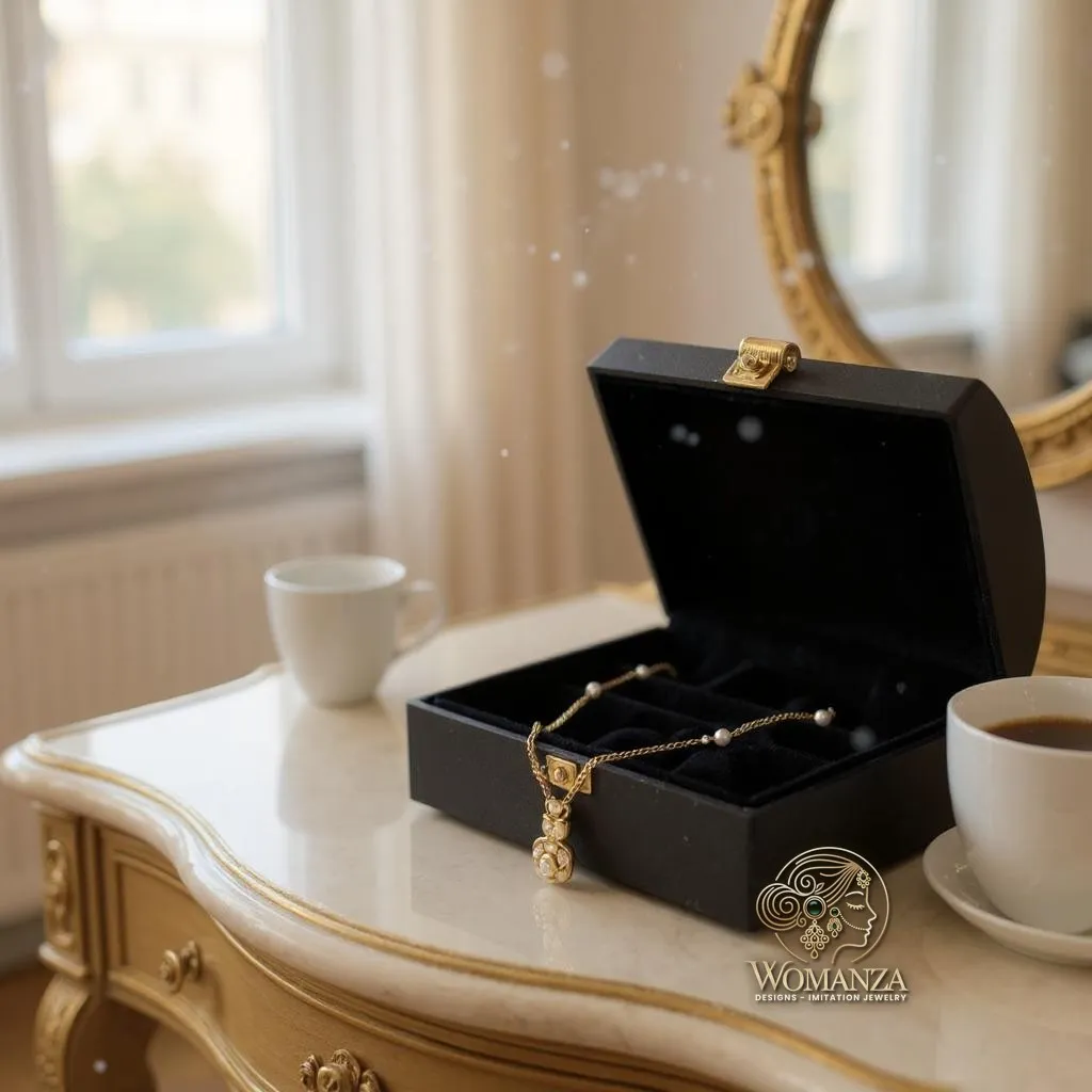 Rose Gold Pearl Pendant Necklace Set with Elegant Dual-Motif Design