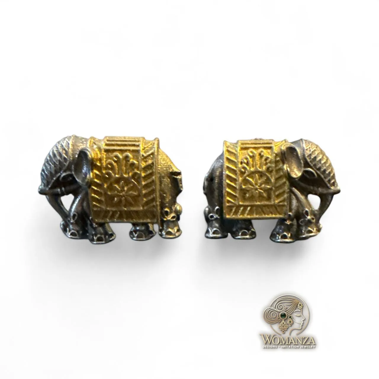 Antique Elephant Motif Oxidised Stud Earrings