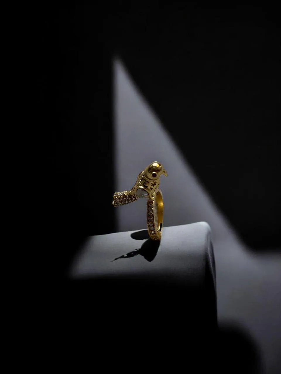 Gold-Tone Parrot Motif Ring with CZ Embellishments