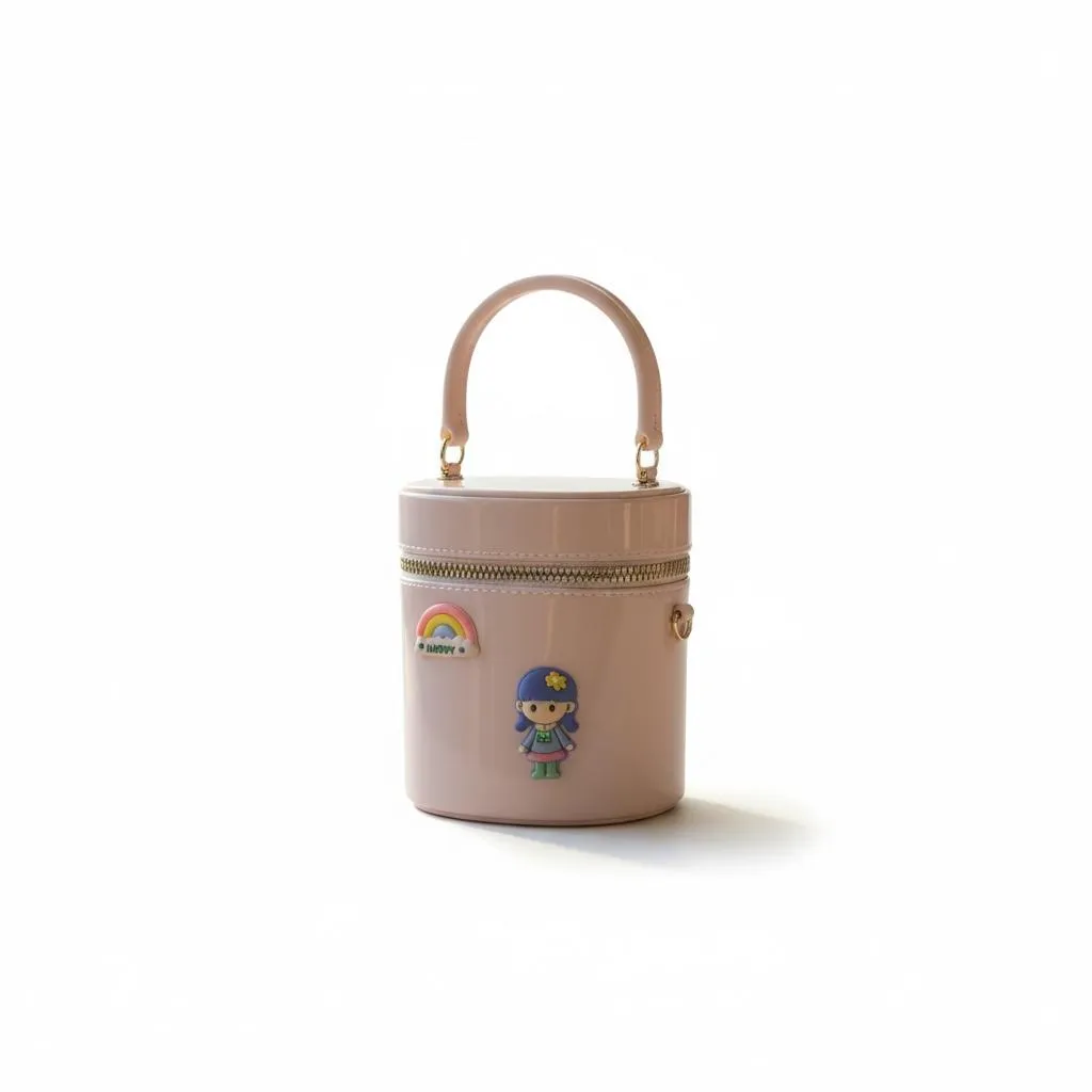 Cute Cylinder Mini Handbag with Cartoon Charms — Pastel Pink