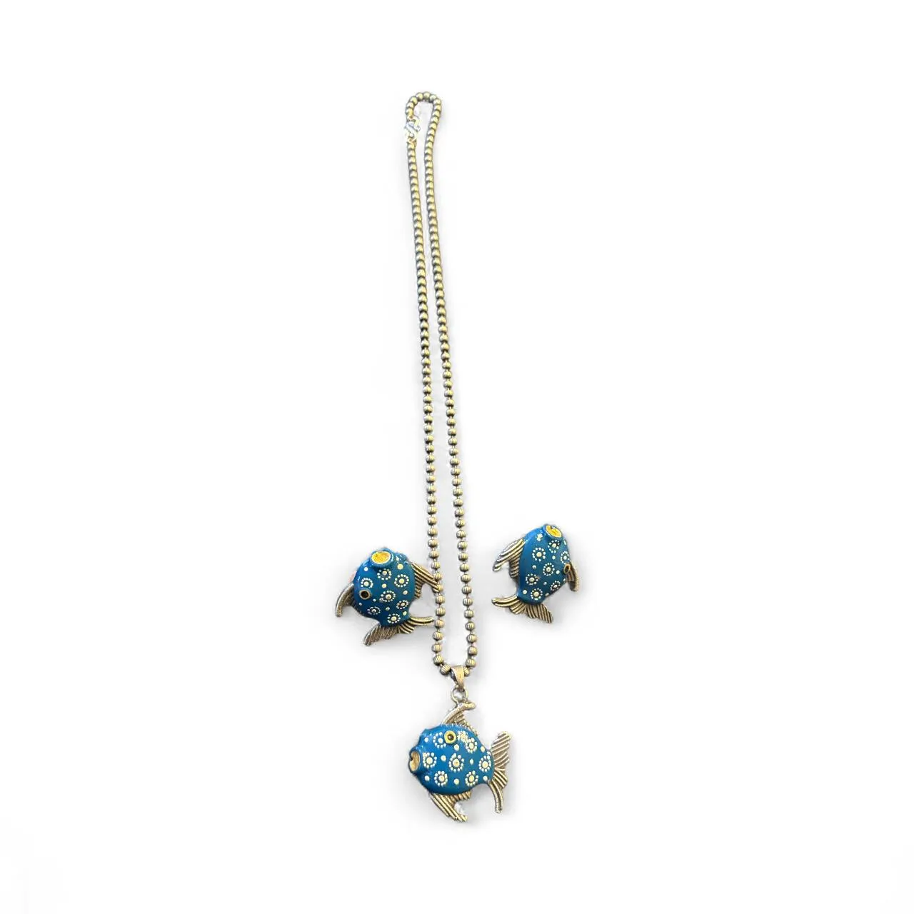 Blue Fish Motif Oxidised Necklace Set with Matching Earrings