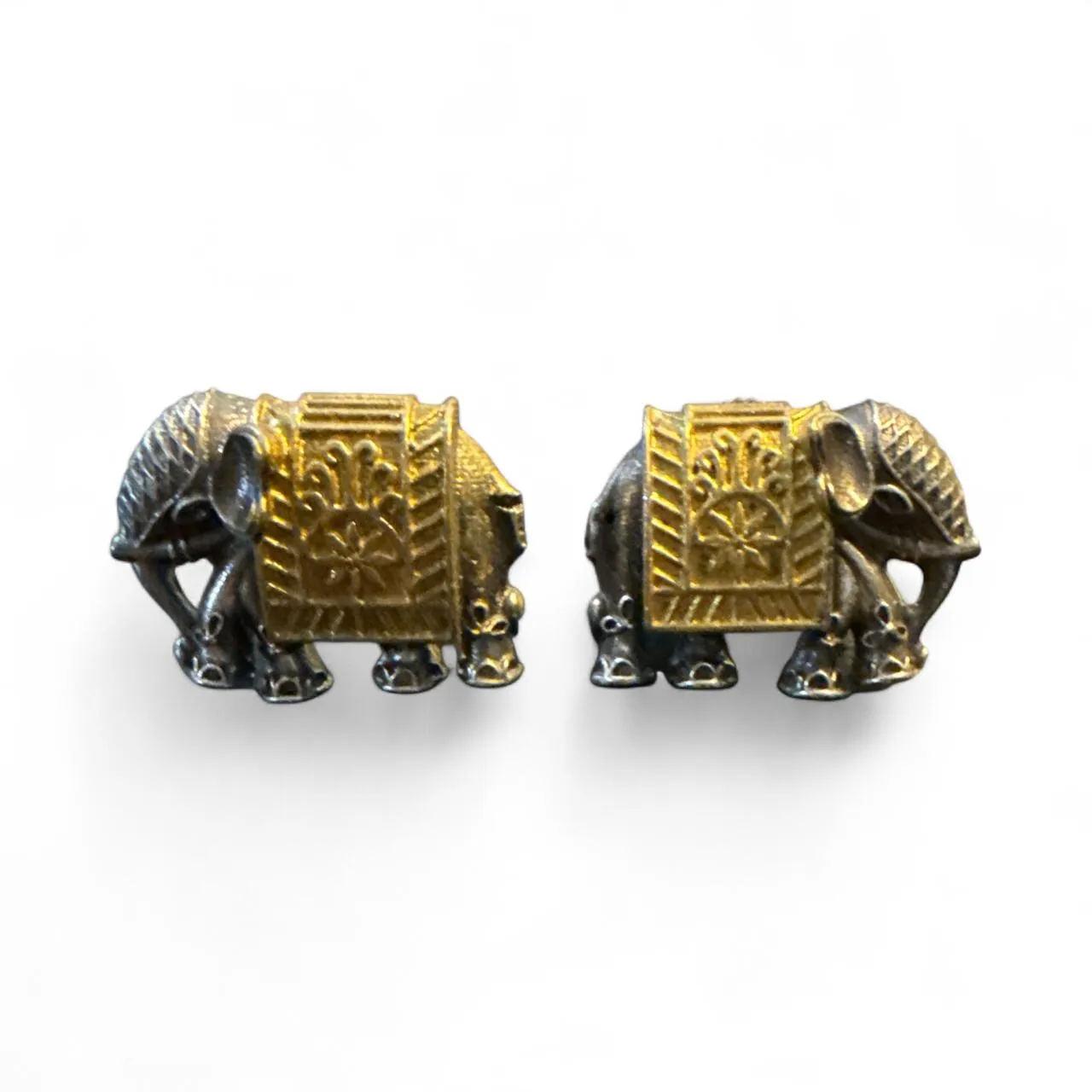Antique Elephant Motif Oxidised Stud Earrings