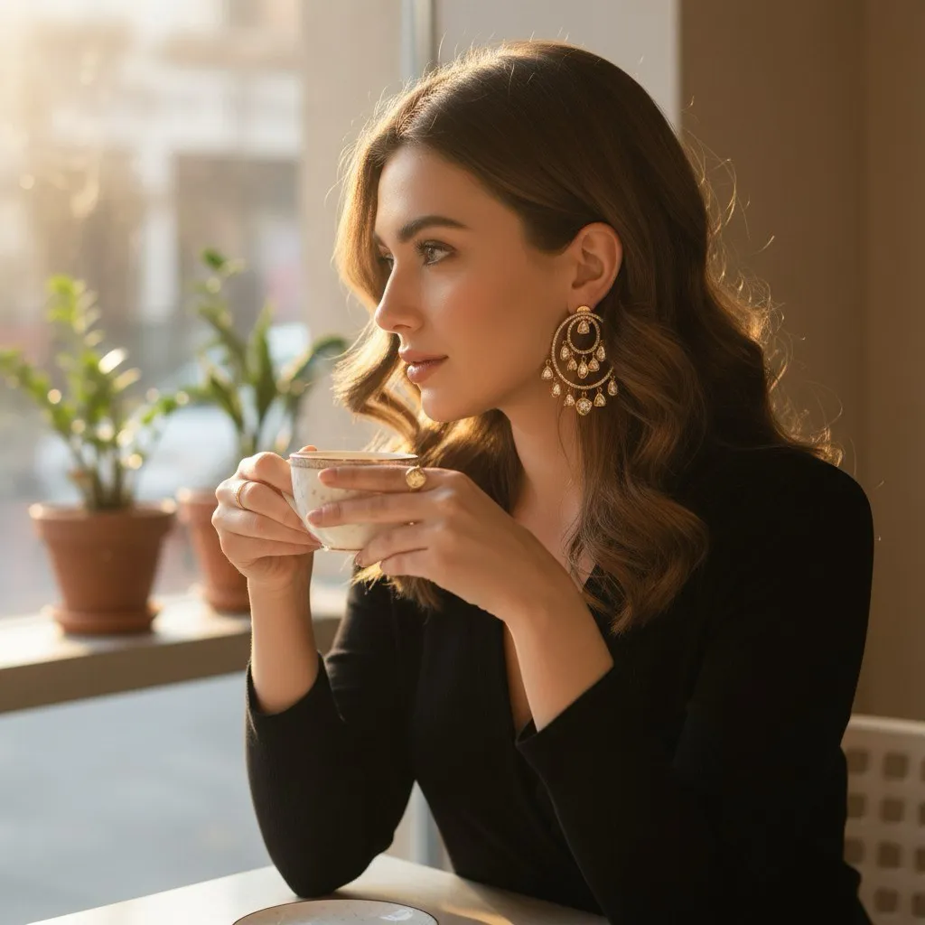 Moissanite Chandbali Earrings with Pavé Double Hoops