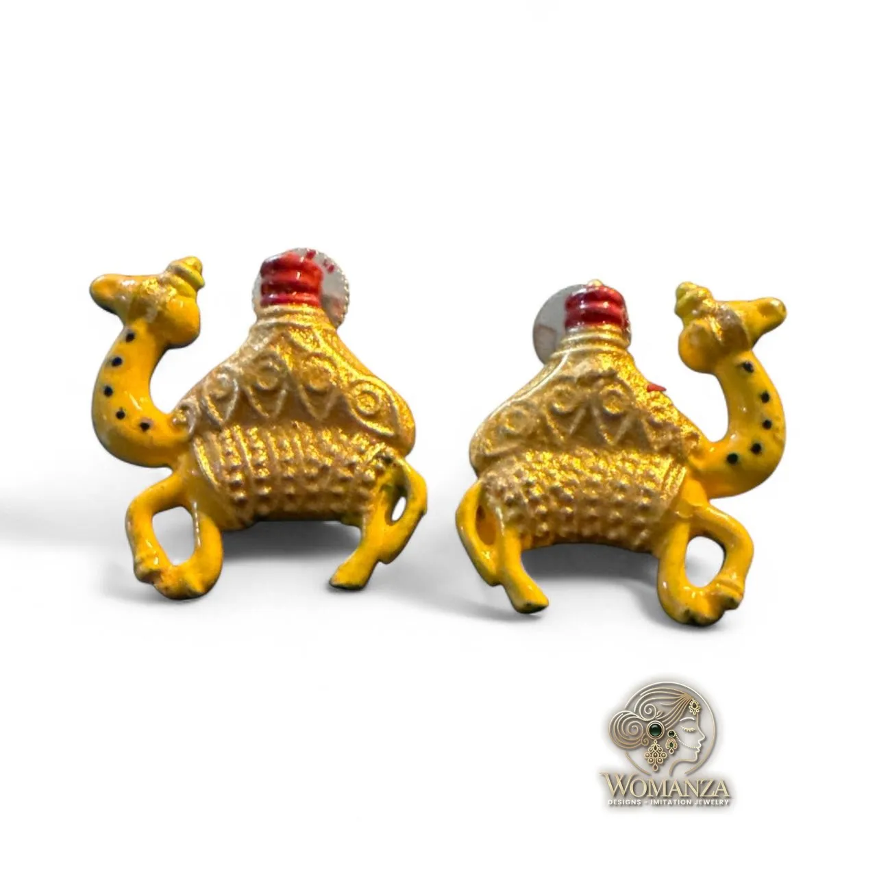 Yellow Camel Motif Enamel Stud Earrings — Quirky Ethnic