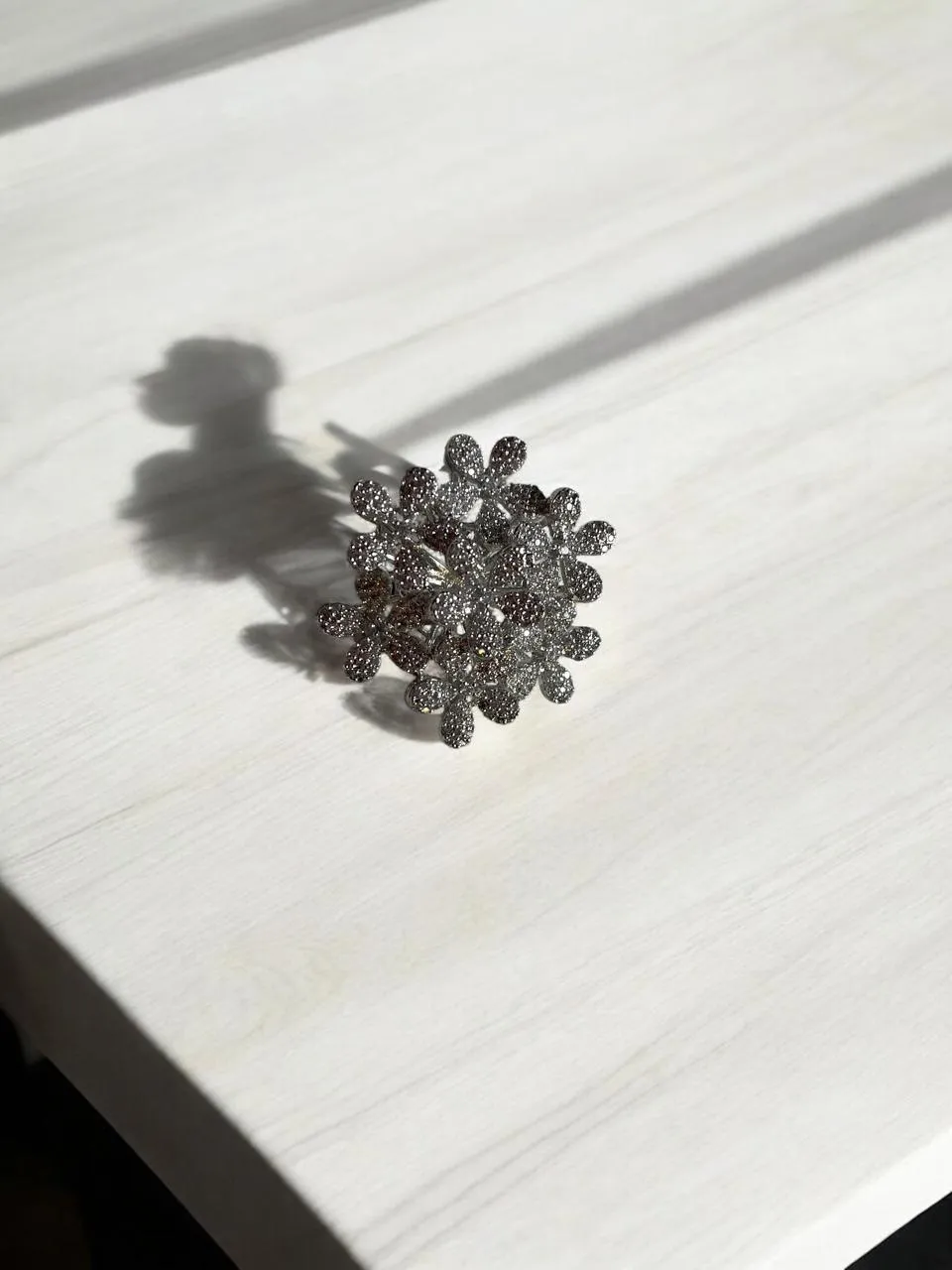 Silver-Tone Floral Cluster Ring with Layered CZ Petals