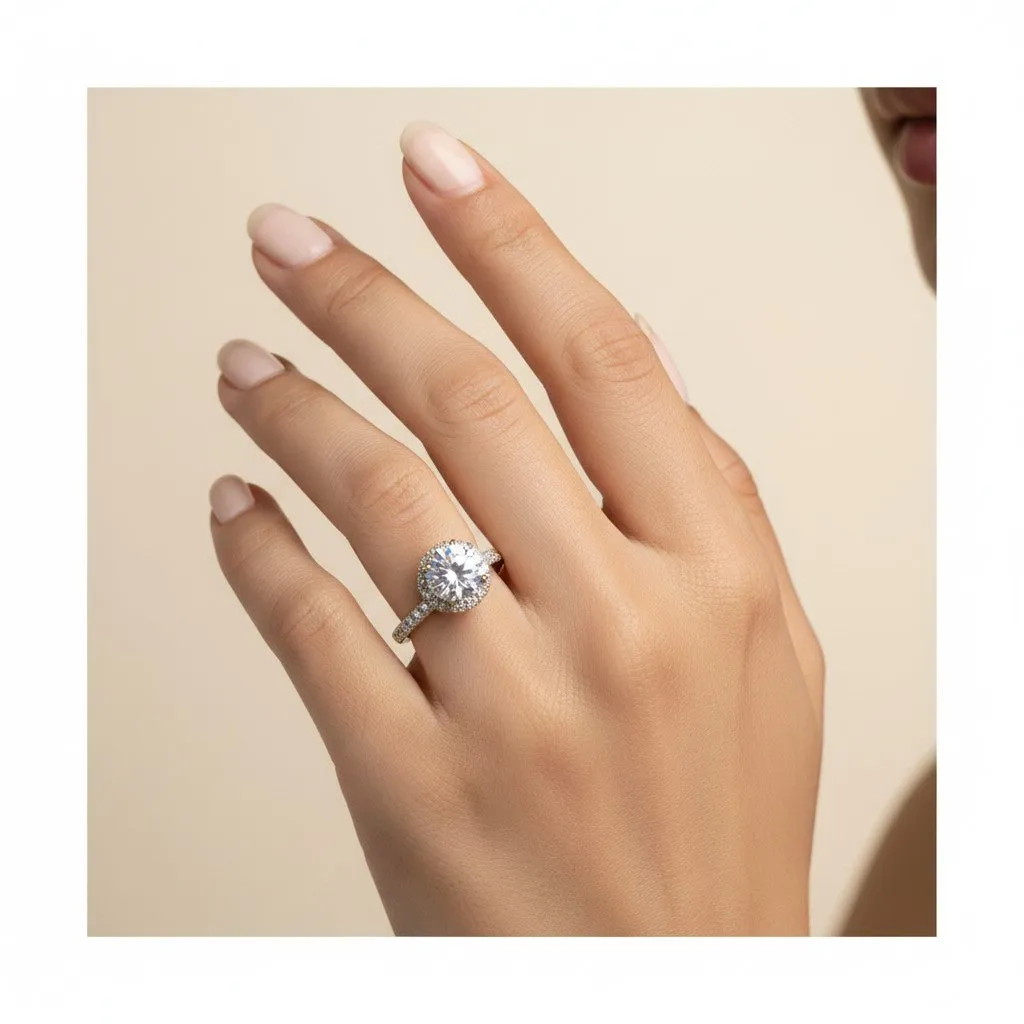 Gold-Tone Solitaire Ring with Brilliant-Cut CZ & Crystal Halo