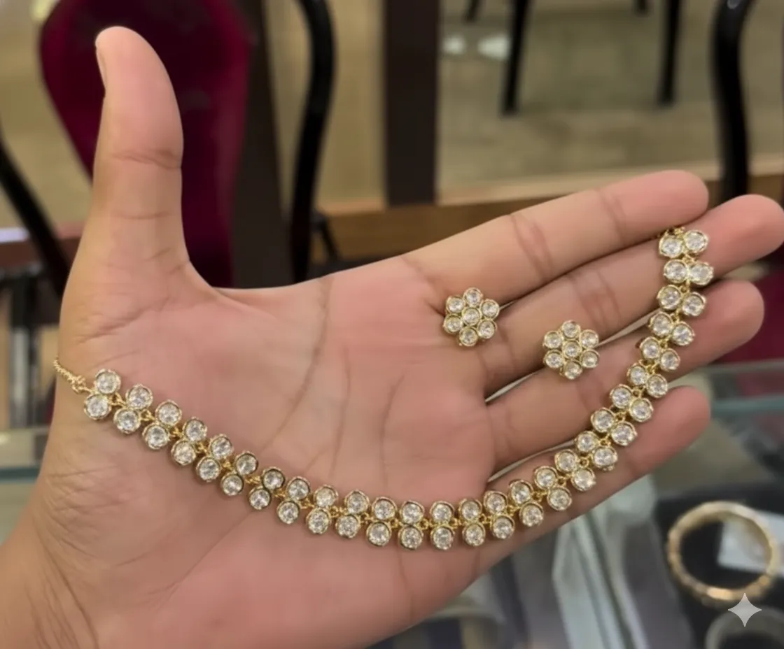Aurelia Crystal Floral Necklace Set in Gold-Tone with Stud Earrings