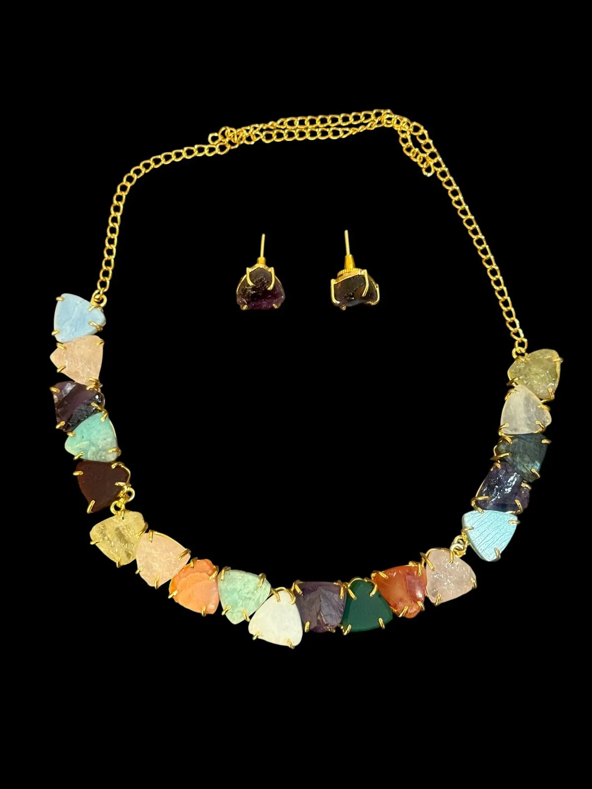 Natural Stone Multicolour Necklace & Earrings Set | Indo-Western Fusion
