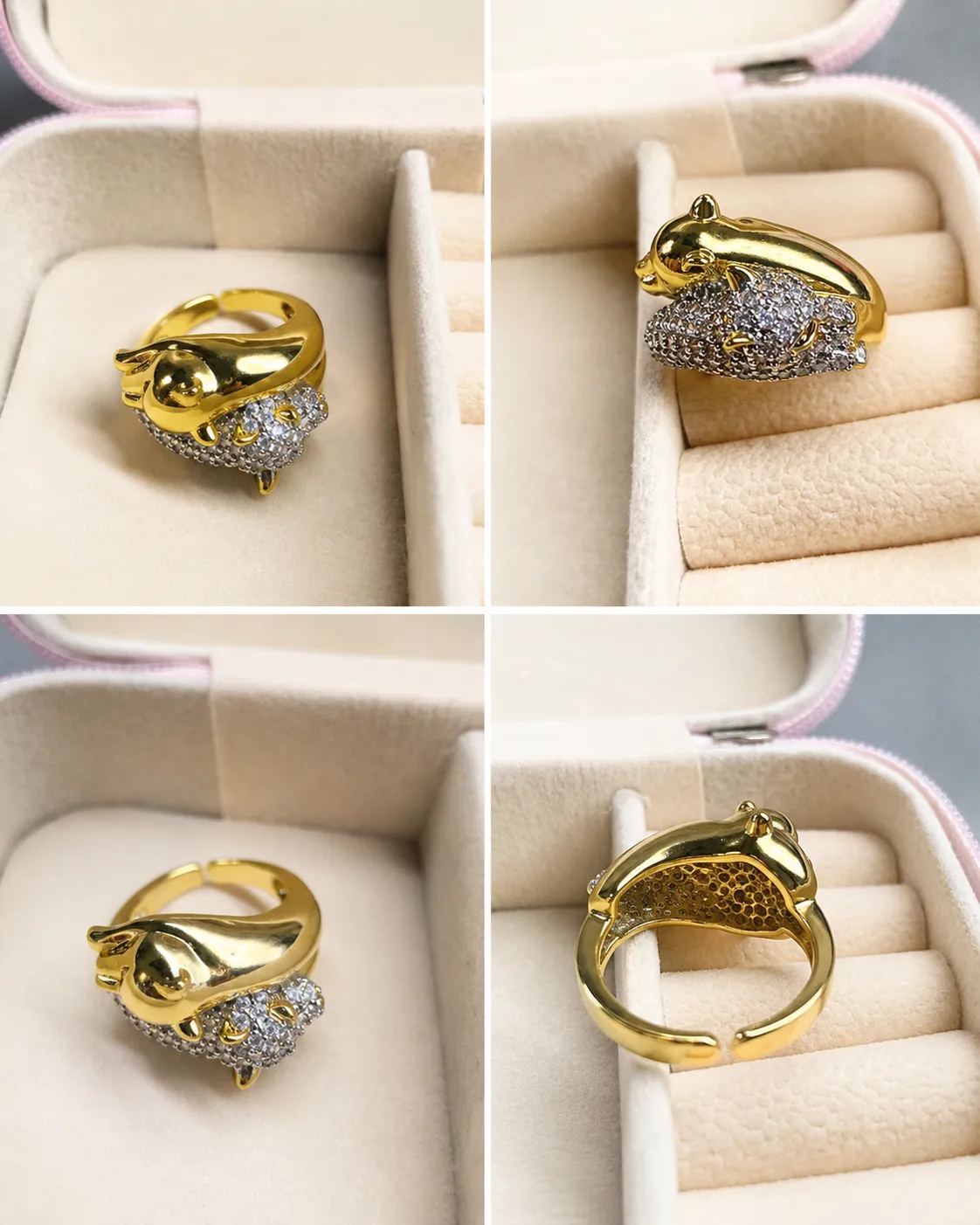 Gold-Tone Panther Wrap Ring with Pavé Crystal Detailing