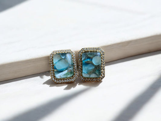 Aqua Luxe Rectangle Stud Earrings