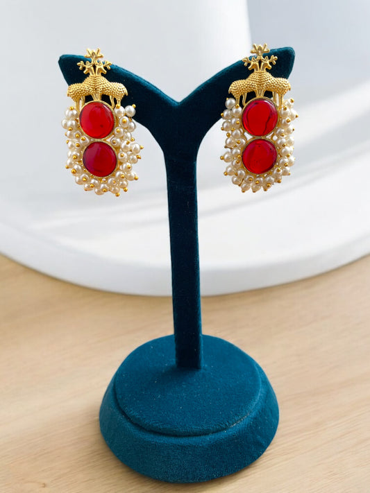 Regal Deer Pearl Dangler Earrings