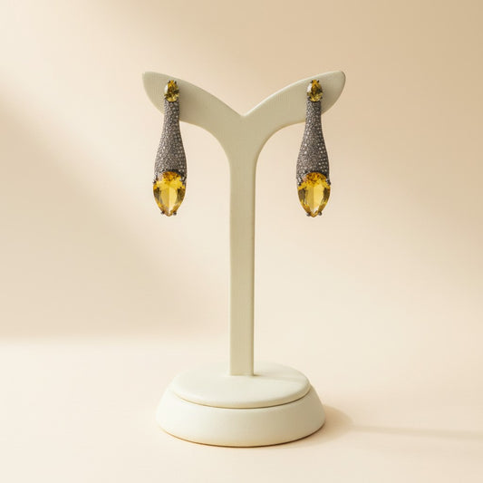 Citrine Drop Indo-Western Earrings with Nano-Setting Stones