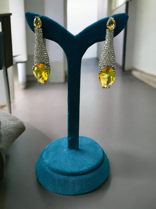 Citrine Drop Elegance – Nano Setting Indo-Western Earrings