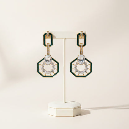 Emerald Glint Geometric Statement Drop Earrings