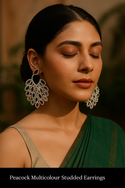 Peacock Plume Multicolour Studded Earrings