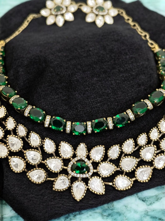Emerald Bloom Designer Necklace Set