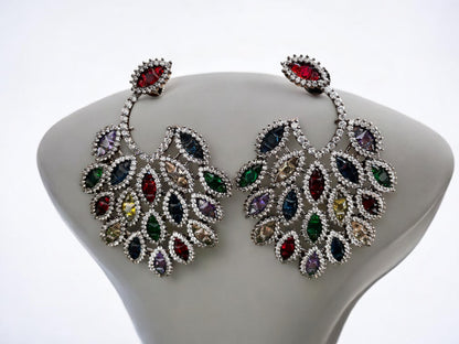 Peacock Plume Multicolour Studded Earrings