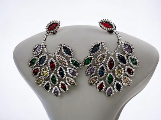 Peacock Plume Multicolour Studded Earrings