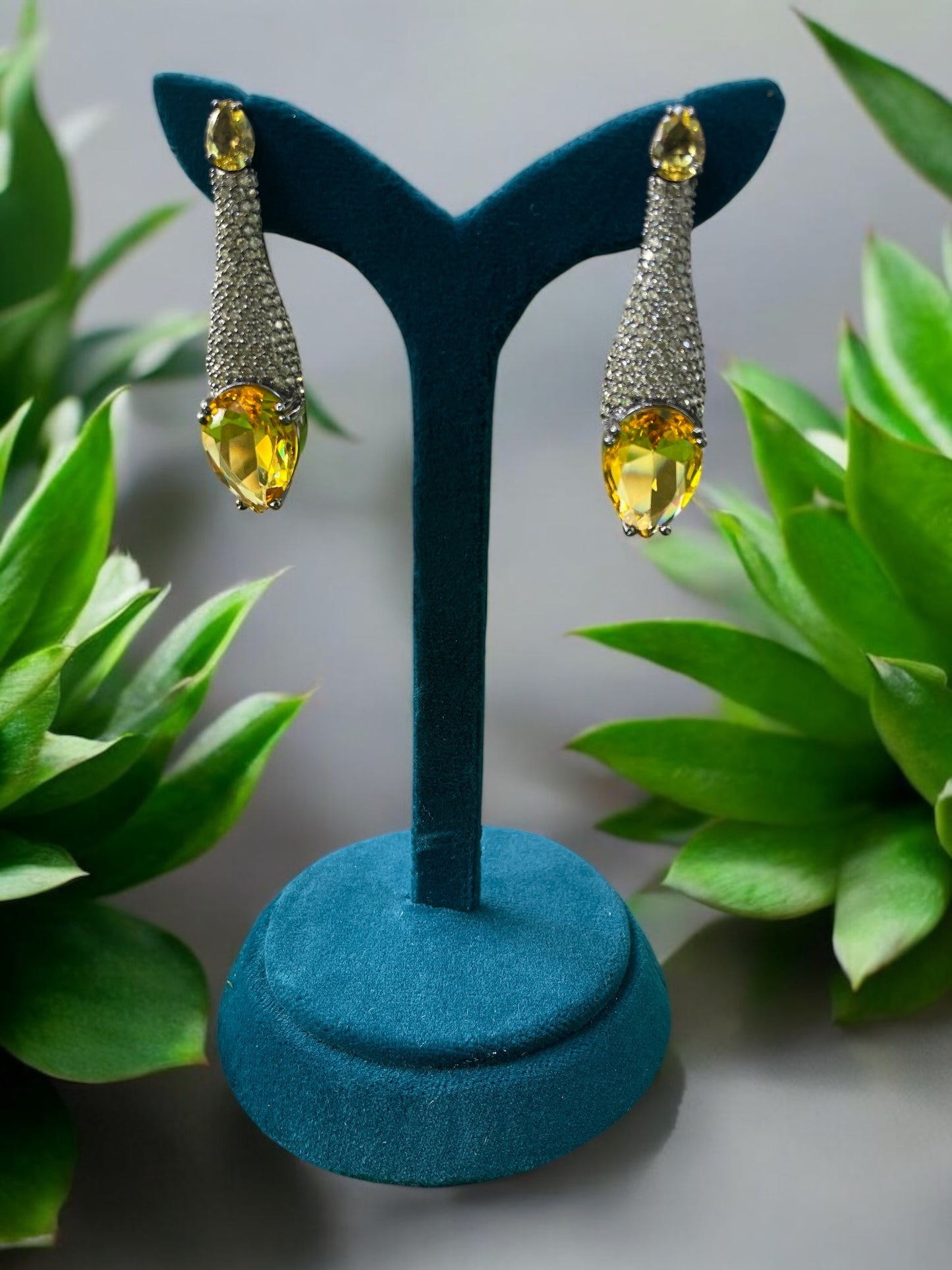 Citrine Drop Elegance – Nano Setting Indo-Western Earrings
