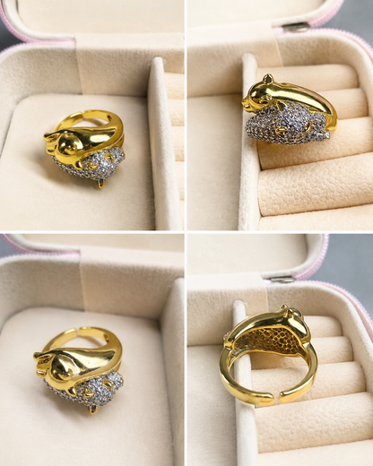 Gold-Tone Panther Wrap Ring with Pavé Crystal Detailing