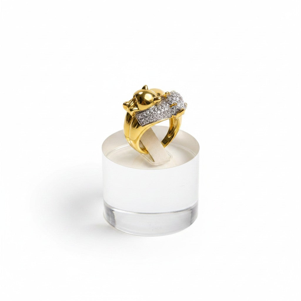 Gold-Tone Panther Wrap Ring with Pavé Crystal Detailing