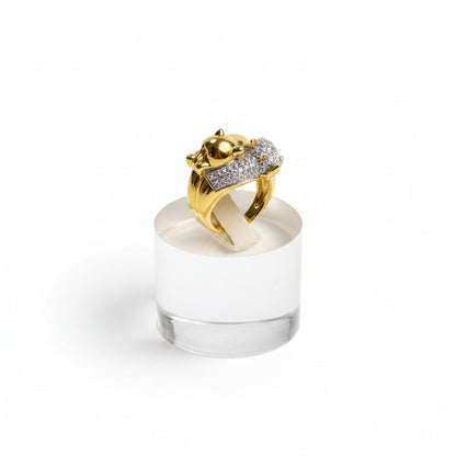 Gold-Tone Panther Wrap Ring with Pavé Crystal Detailing