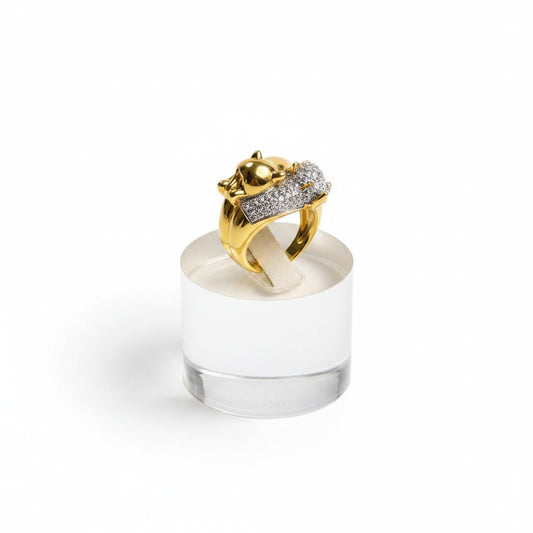 Gold-Tone Panther Wrap Ring with Pavé Crystal Detailing