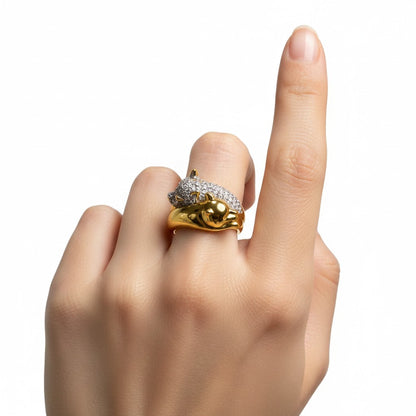 Gold-Tone Panther Wrap Ring with Pavé Crystal Detailing