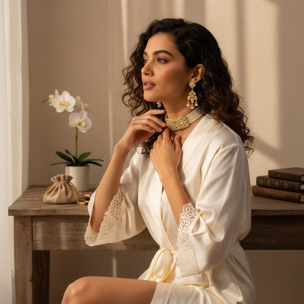 Royal Pearl & Kundan Choker Set with Chandelier-Style Earrings