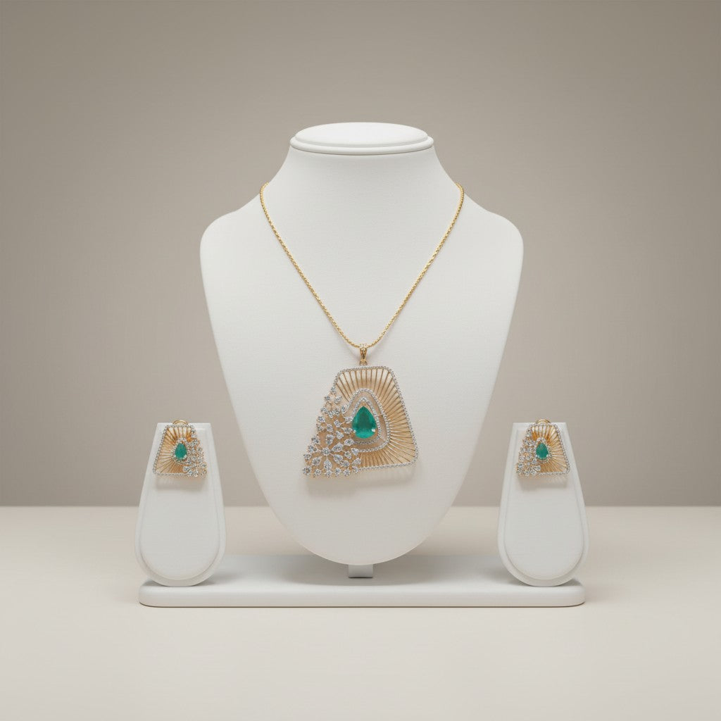 Emerald Radiance Triangular Pendant Set in Dual-Tone