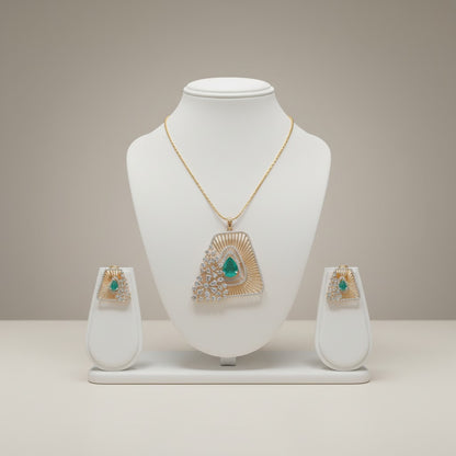 Emerald Radiance Triangular Pendant Set in Dual-Tone