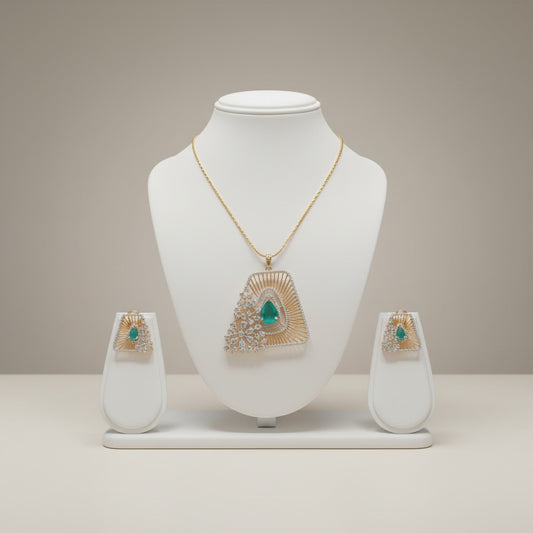 Emerald Radiance Triangular Pendant Set in Dual-Tone
