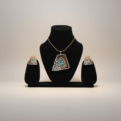Emerald Radiance Triangular Pendant Set in Dual-Tone