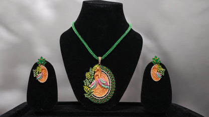 Royal Peacock Green Beaded Pendant Set