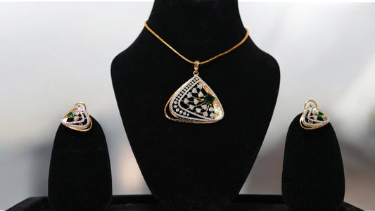 Emerald Elegance Triangle Pendant Set