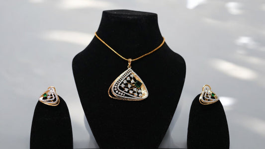 Emerald Elegance Triangle Pendant Set