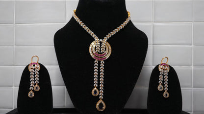 Crimson Cascade CZ Necklace Set
