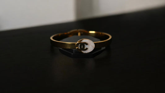 Monogram Accent White Stone Gold Bracelet