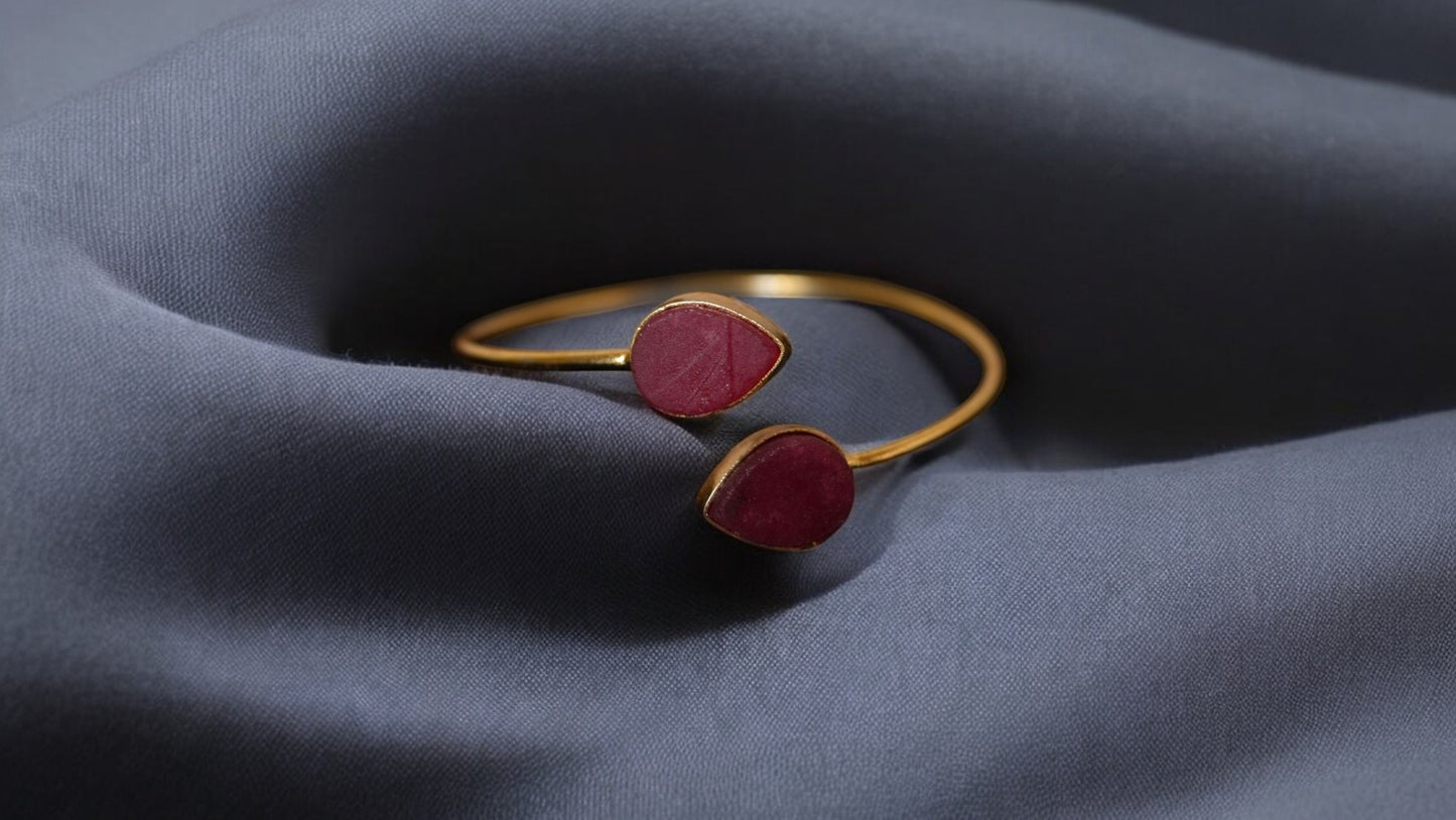 Dual Ruby Stone Open Cuff Bracelet